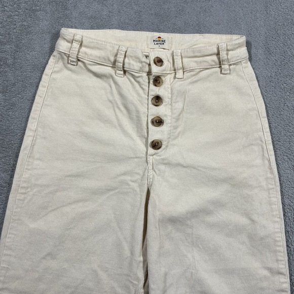 Marine Layer Corduroy Pants Womens 8 Wide Leg Cream Button Fly High Rise - Picture 4 of 14